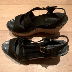 Prada Black Wedge Sandals with cork and hemp sole
